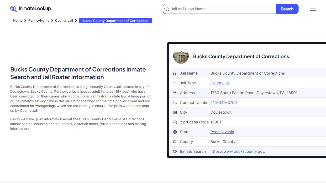 Bucks County Department of Corrections (PA) Inmate Search and Jail ...